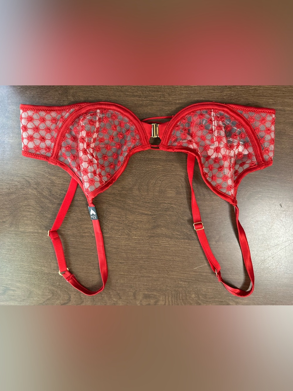 Victoria’s Secret - Red Lace Balconette Bra with Gold Front Closure